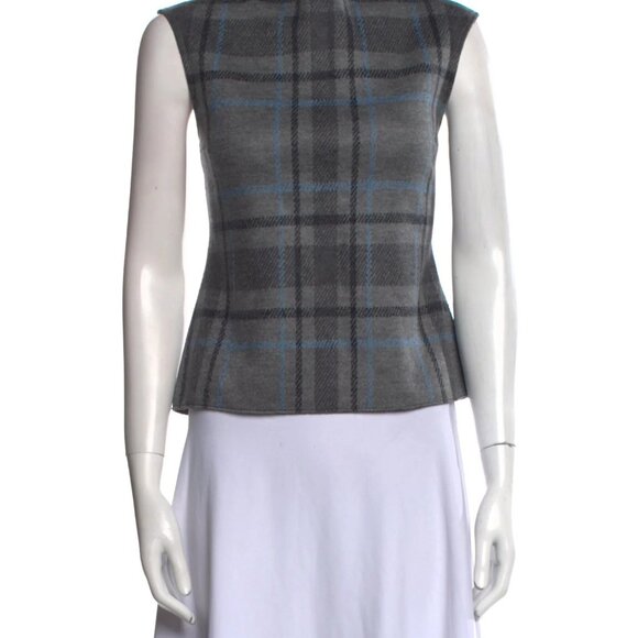 CH Carolina Herrera Grey Checked Patterned Wool Sleeveless Top Size 8 - Picture 4 of 5